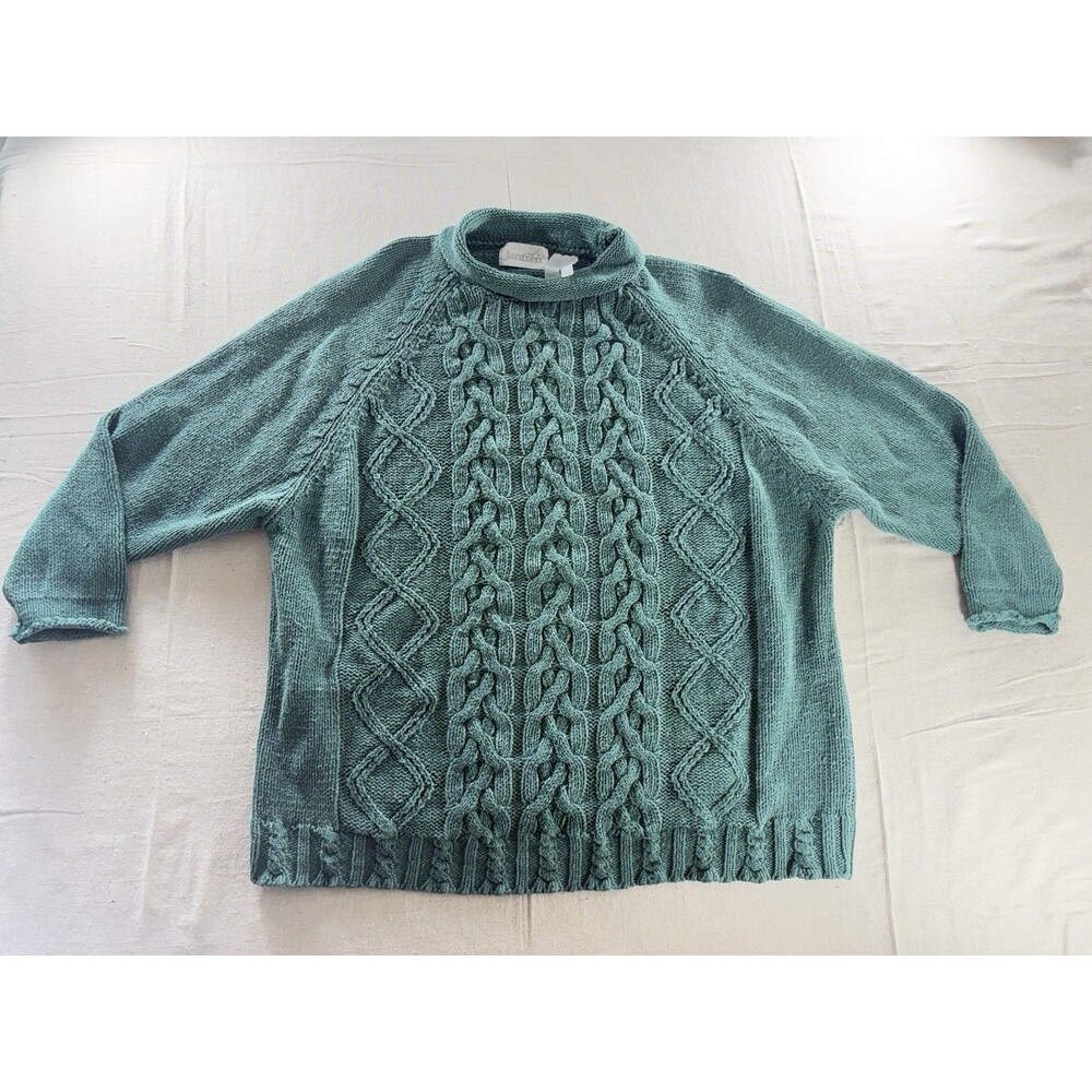 Vintage Jantzen Chunky Cable Knit Roll Neck Sweeter - Green - Women's Size XL
